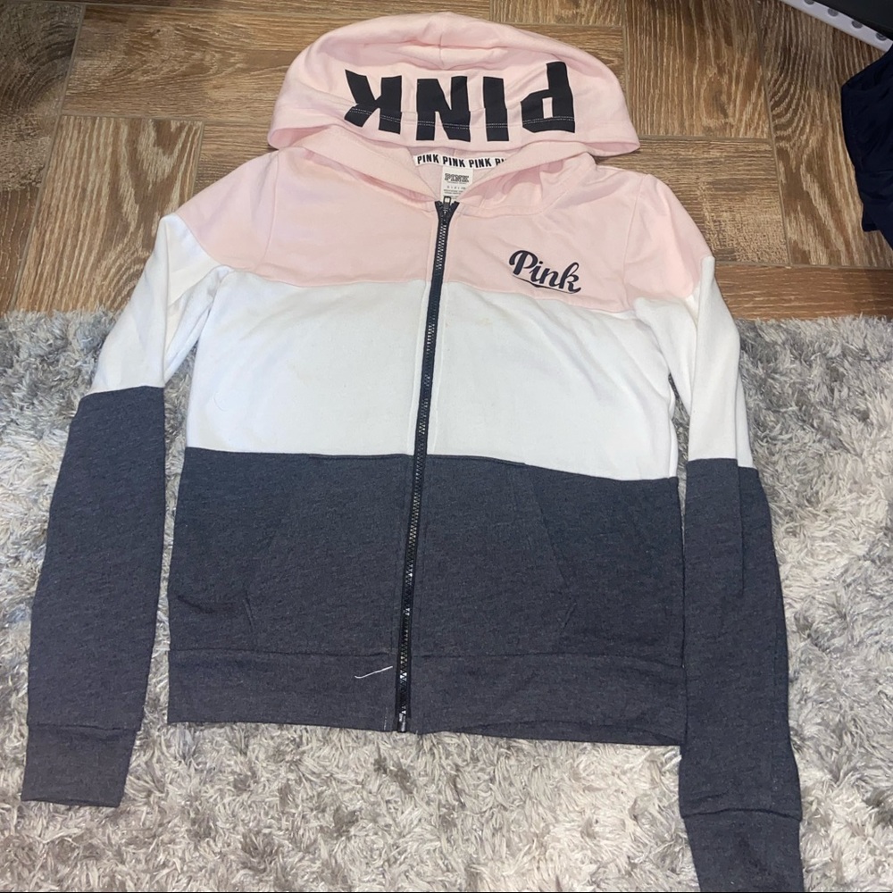 VS Pink Gray, White, Pink zip up